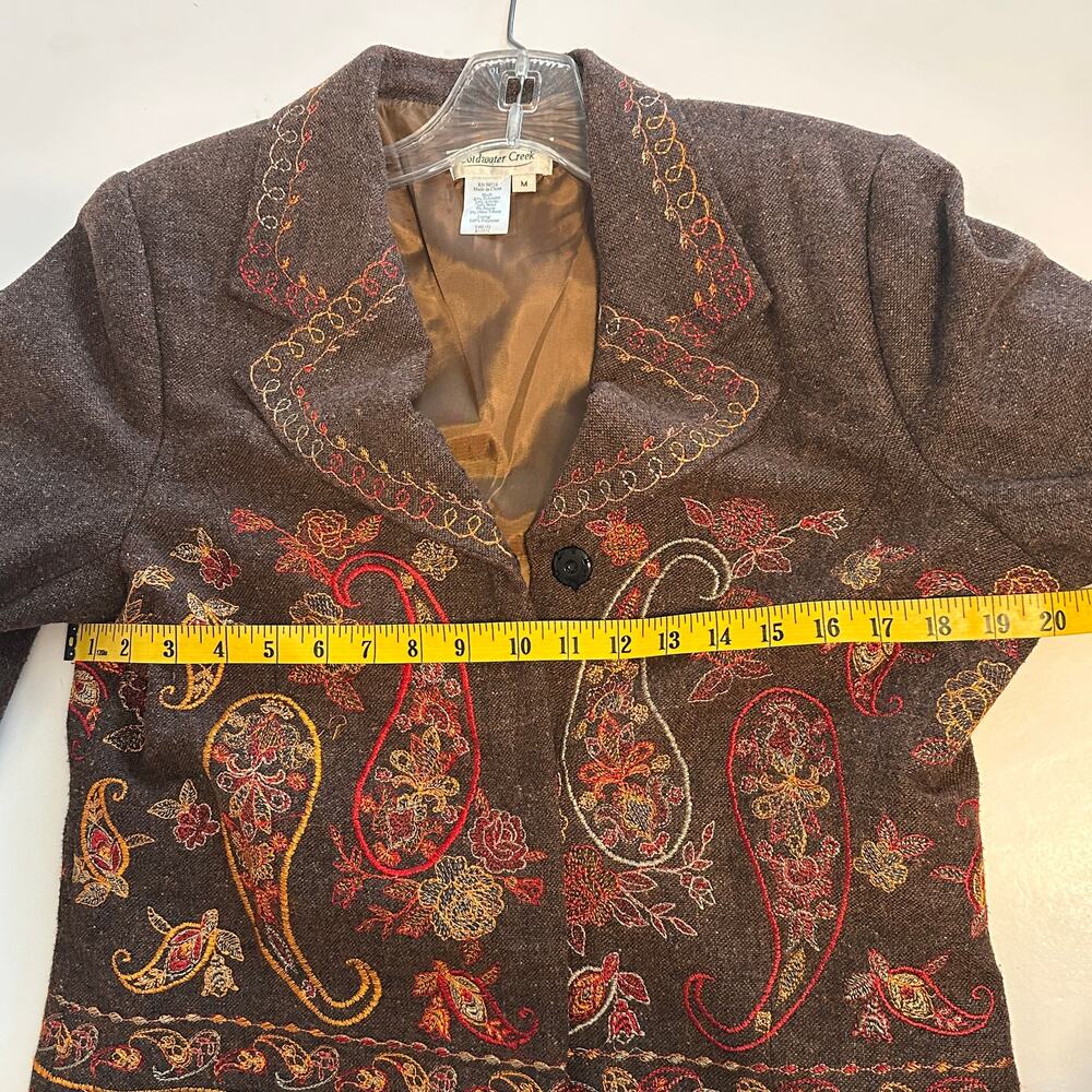 Coldwater Creek Embroidered Tweed Blazer Womens Medium Brown Paisley Wool Blend - Picture 8 of 9